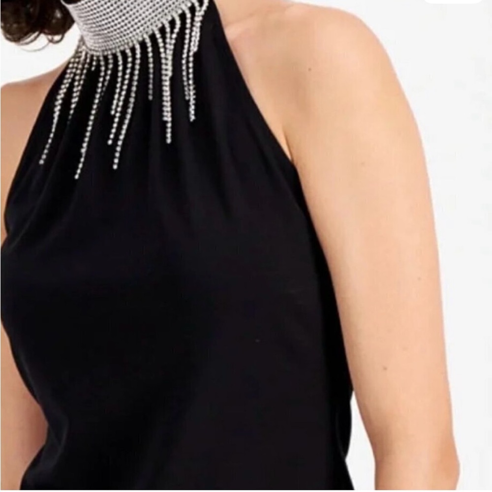NWT INC Rhinestone Embellished Mockneck Sleeveless Blouse Black size Large